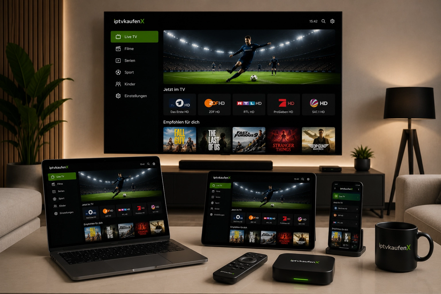 IPTV Provider – Multi-Device Streaming im Haushalt IPTV Provider auf Fire TV und Smartphone parallel genutzt in Deutschland